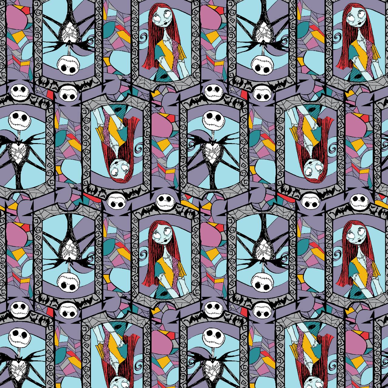 Disney® The Nightmare Before Christmas Sally & Jack Multicolor Stained Glass Cotton Fabric